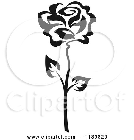 Clipart Of A Black And White Rose Flower 31 - Royalty Free Vector Illustration by Vector Tradition SM