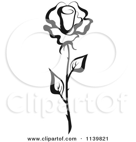 Clipart Of A Black And White Rose Flower 32 - Royalty Free Vector Illustration by Vector Tradition SM