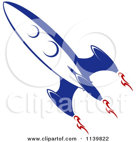 Clipart Of A Retro Blue Space Shuttle Rocket 1 - Royalty Free Vector Illustration by Vector Tradition SM
