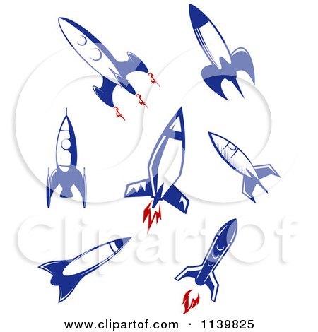 Clipart Of Retro Blue Space Shuttle Rockets - Royalty Free Vector Illustration by Vector Tradition SM