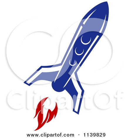 Clipart Of A Retro Blue Space Shuttle Rocket 7 - Royalty Free Vector Illustration by Vector Tradition SM