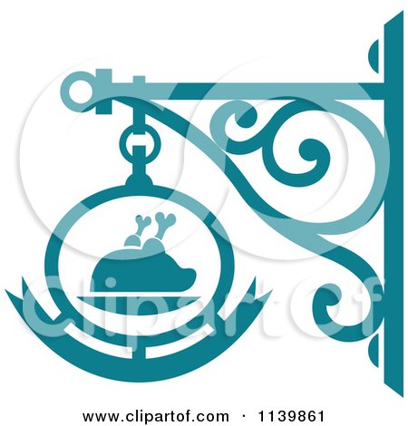 Clipart Of A Teal Restaurant Diner Shingle Sign 7 - Royalty Free Vector Illustration by Vector Tradition SM