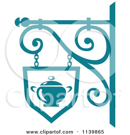 Clipart Of A Teal Restaurant Diner Shingle Sign 8 - Royalty Free Vector Illustration by Vector Tradition SM