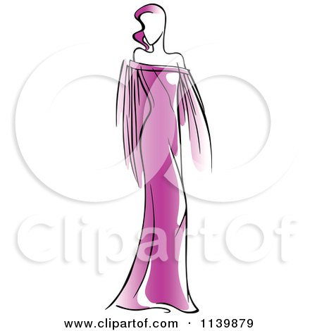 Clipart Of A Model In A Purple Dress 1 - Royalty Free Vector Illustration by Vector Tradition SM