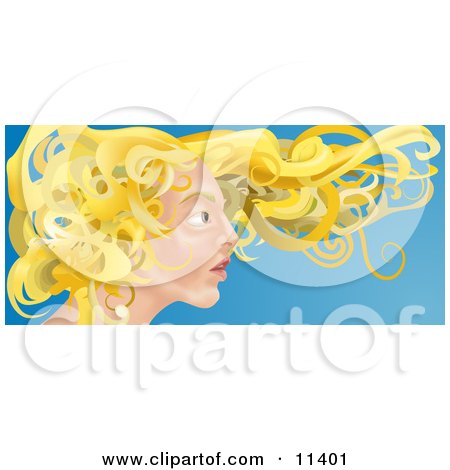 Young Blond Woman With Her Hair Flying in the Breeze Clipart Illustration by AtStockIllustration