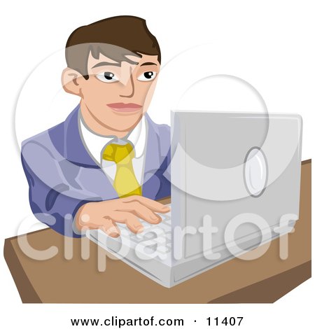 Young Businessman Working on a Laptop Computer Clipart Illustration by AtStockIllustration