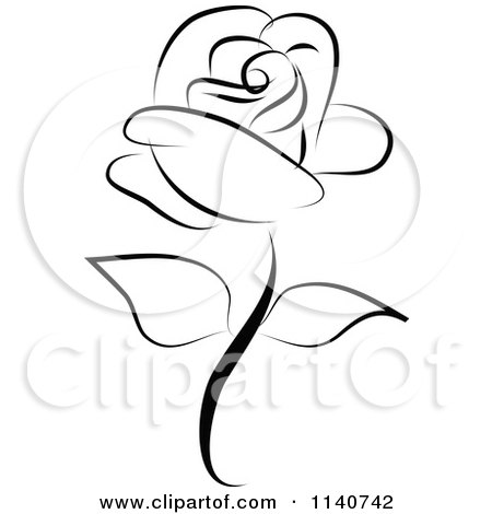 Clipart Of A Beautiful Single Black Rose 1 - Royalty Free Vector Illustration by Vitmary Rodriguez
