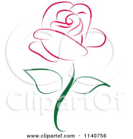 Clipart Of A Beautiful Single Magenta Rose - Royalty Free Vector Illustration by Vitmary Rodriguez