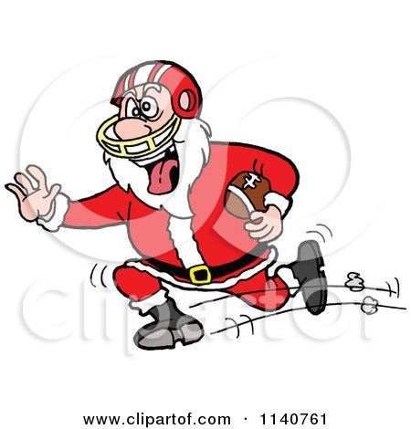 Cartoon Of A Football Santa Running - Royalty Free Vector Clipart by LaffToon