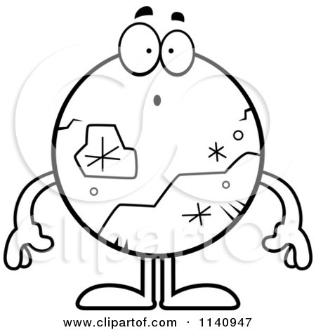 Cartoon Clipart Of A Black And White Surprised Pluto - Vector Outlined Coloring Page by Cory Thoman