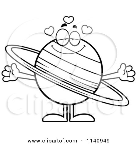 Cartoon Clipart Of A Black And White Loving Planet Saturn - Vector Outlined Coloring Page by Cory Thoman