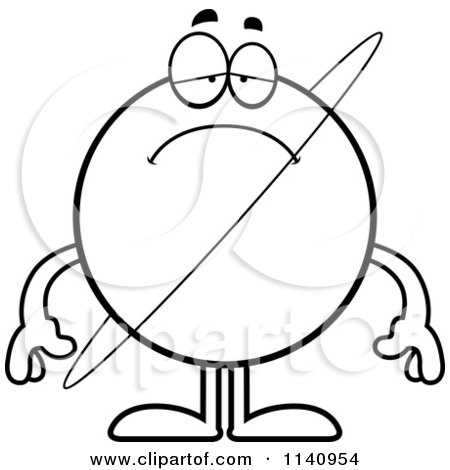 Cartoon Clipart Of A Black And White Sad Planet Uranus - Vector Outlined Coloring Page by Cory Thoman