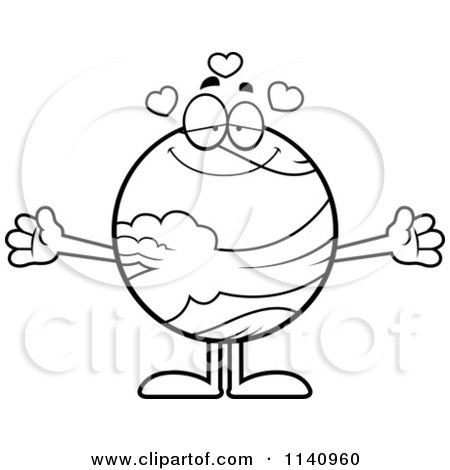 Cartoon Clipart Of A Black And White Loving Planet Venus - Vector Outlined Coloring Page by Cory Thoman