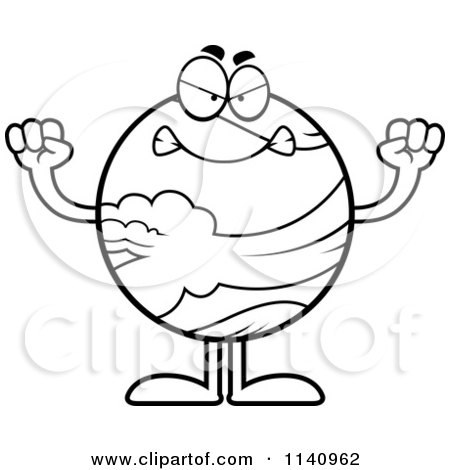 Cartoon Clipart Of A Black And White Mad Planet Venus - Vector Outlined Coloring Page by Cory Thoman