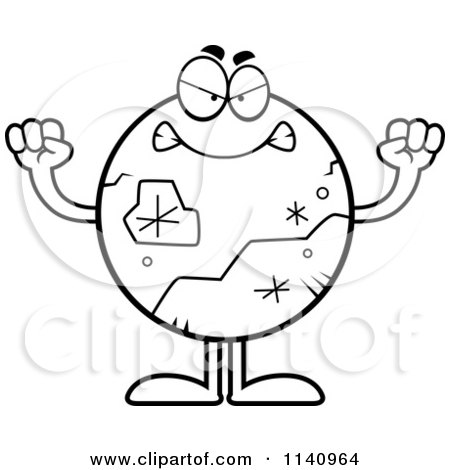 Cartoon Clipart Of A Black And White Mad Pluto - Vector Outlined Coloring Page by Cory Thoman