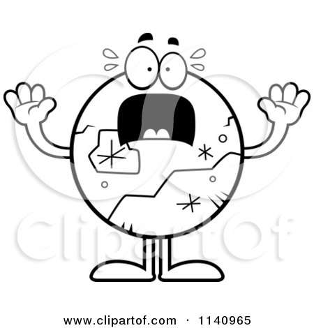 Cartoon Clipart Of A Black And White Scared Pluto - Vector Outlined Coloring Page by Cory Thoman