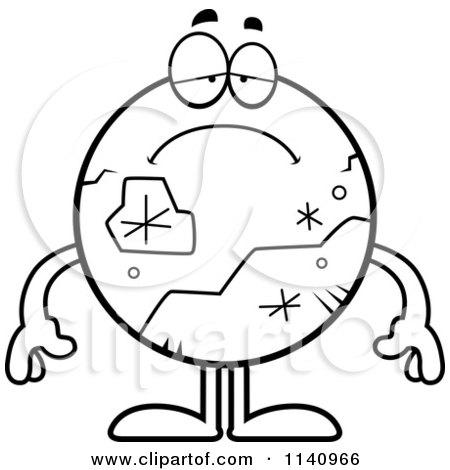 Cartoon Clipart Of A Black And White Depressed Pluto - Vector Outlined Coloring Page by Cory Thoman