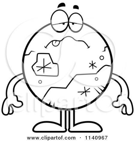 Cartoon Clipart Of A Black And White Sick Pluto - Vector Outlined Coloring Page by Cory Thoman