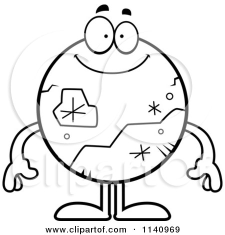 Cartoon Clipart Of A Black And White Smiling Pluto - Vector Outlined Coloring Page by Cory Thoman