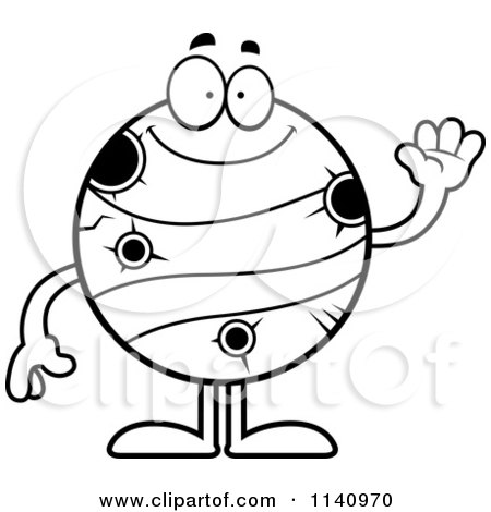 Cartoon Clipart Of A Black And White Waving Planet Mercury - Vector Outlined Coloring Page by Cory Thoman