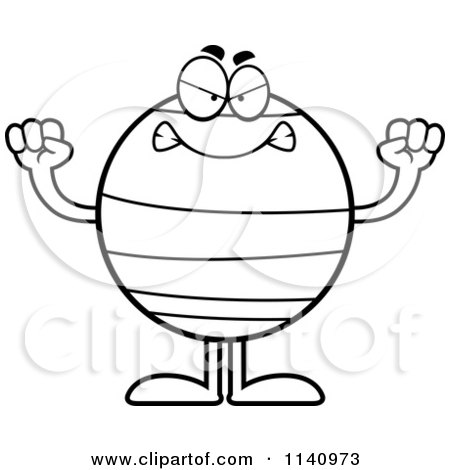 Cartoon Clipart Of A Black And White Mad Neptune - Vector Outlined Coloring Page by Cory Thoman