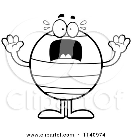 Cartoon Clipart Of A Black And White Scared Neptune - Vector Outlined Coloring Page by Cory Thoman