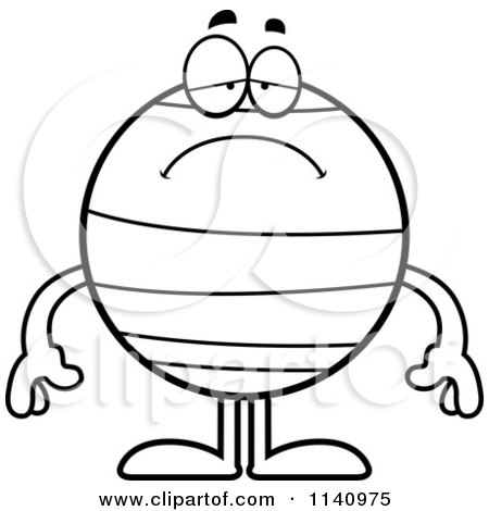 Cartoon Clipart Of A Black And White Depressed Neptune - Vector Outlined Coloring Page by Cory Thoman