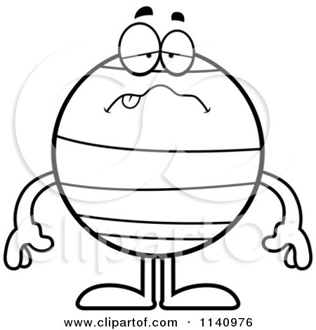Cartoon Clipart Of A Black And White Sick Neptune - Vector Outlined Coloring Page by Cory Thoman