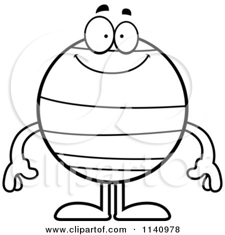 Cartoon Clipart Of A Black And White Smiling Neptune - Vector Outlined Coloring Page by Cory Thoman