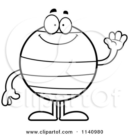 Cartoon Clipart Of A Black And White Neptune Waving - Vector Outlined Coloring Page by Cory Thoman