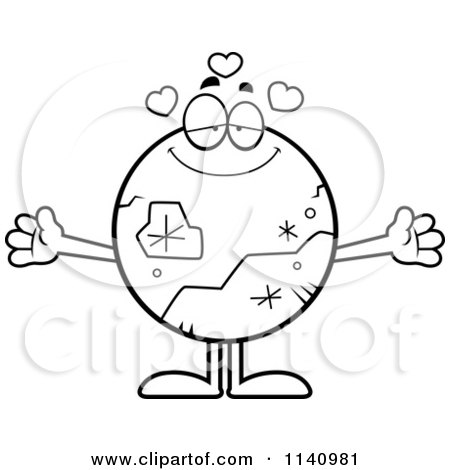 Cartoon Clipart Of A Black And White Loving Pluto - Vector Outlined Coloring Page by Cory Thoman