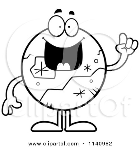 Cartoon Clipart Of A Black And White Pluto With An Idea - Vector Outlined Coloring Page by Cory Thoman