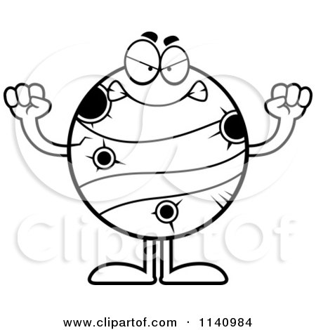 Cartoon Clipart Of A Black And White Mad Planet Mercury - Vector Outlined Coloring Page by Cory Thoman