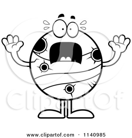 Cartoon Clipart Of A Black And White Scared Planet Mercury - Vector Outlined Coloring Page by Cory Thoman