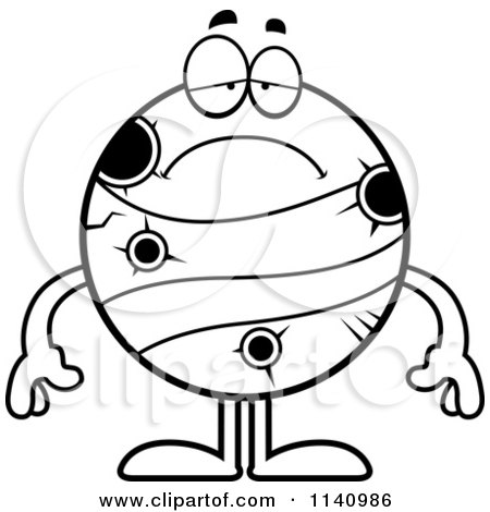 Cartoon Clipart Of A Black And White Depressed Planet Mercury - Vector Outlined Coloring Page by Cory Thoman