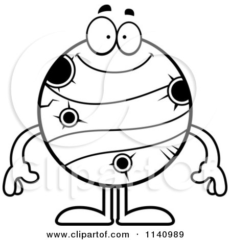 Cartoon Clipart Of A Black And White Smiling Planet Mercury - Vector Outlined Coloring Page by Cory Thoman