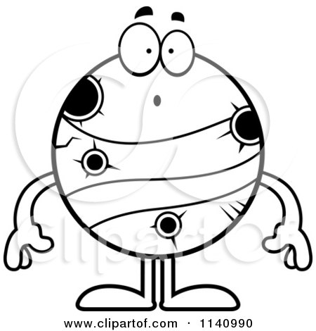 Cartoon Clipart Of A Black And White Surprised Planet Mercury - Vector Outlined Coloring Page by Cory Thoman
