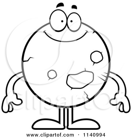 Cartoon Clipart Of A Black And White Smiling Planet Mars - Vector Outlined Coloring Page by Cory Thoman
