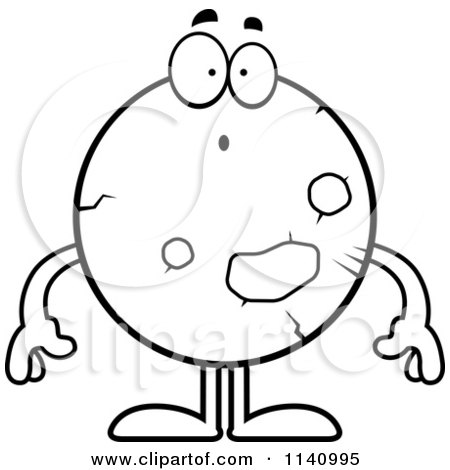 Cartoon Clipart Of A Black And White Surprised Planet Mars - Vector Outlined Coloring Page by Cory Thoman
