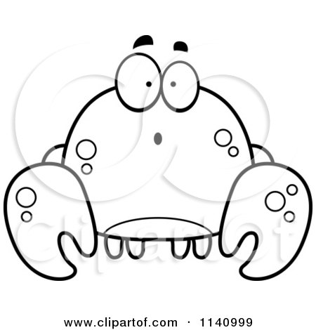 Cartoon Clipart Of A Black And White Surprised Crab - Vector Outlined Coloring Page by Cory Thoman