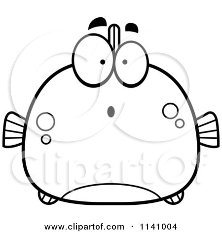 Cartoon Clipart Of A Black And White Surprised Piranha Fish - Vector Outlined Coloring Page by Cory Thoman