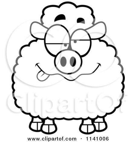 Cartoon Clipart Of A Black And White Drunk Sheep - Vector Outlined Coloring Page by Cory Thoman