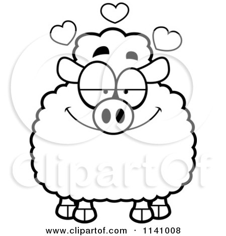 Cartoon Clipart Of A Black And White Sheep In Love - Vector Outlined Coloring Page by Cory Thoman