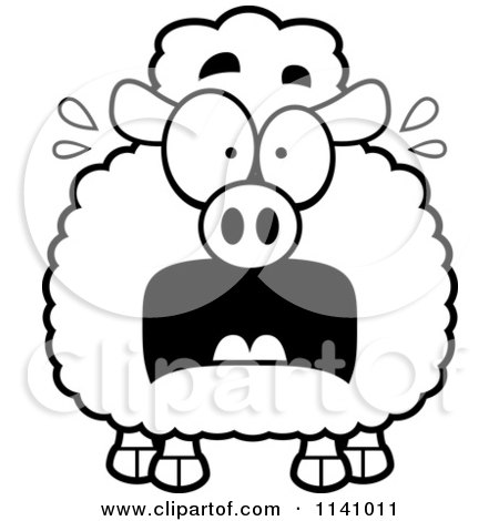 Cartoon Clipart Of A Black And White Frightened Sheep - Vector Outlined Coloring Page by Cory Thoman