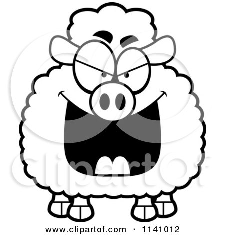 Cartoon Clipart Of A Black And White Sly Sheep - Vector Outlined Coloring Page by Cory Thoman