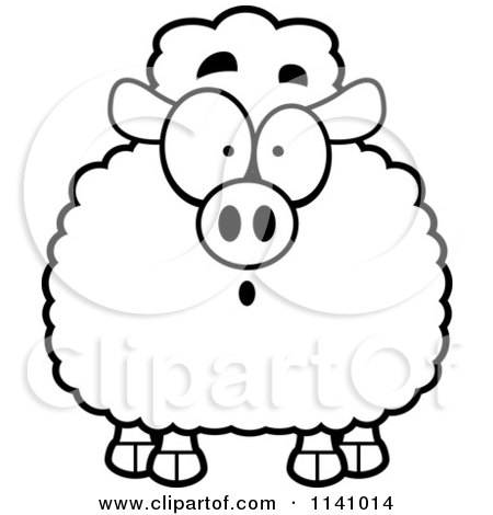 Cartoon Clipart Of A Black And White Surprised Sheep - Vector Outlined Coloring Page by Cory Thoman