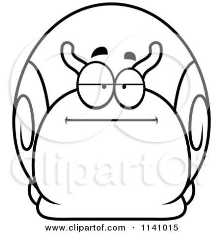 Cartoon Clipart Of A Black And White Bored Or Skeptical Snail - Vector Outlined Coloring Page by Cory Thoman