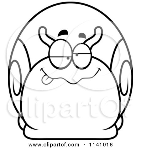 Cartoon Clipart Of A Black And White Dumb Or Drunk Snail - Vector Outlined Coloring Page by Cory Thoman