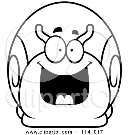 Cartoon Clipart Of A Black And White Excited Snail - Vector Outlined Coloring Page by Cory Thoman