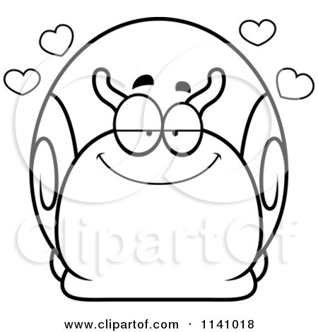 Cartoon Clipart Of A Black And White Amorous Snail - Vector Outlined Coloring Page by Cory Thoman
